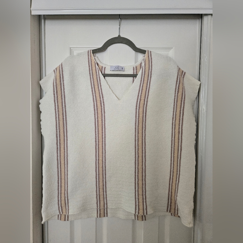 Stila Cream Sweater Vest with Brown & Taupe Stripes